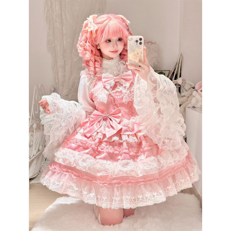 曦牧遥花嫁lolita裙恋曲洛丽塔洋装吊带连衣裙花嫁jsk甜心蛋糕裙 jak裙+拖尾+小物 S