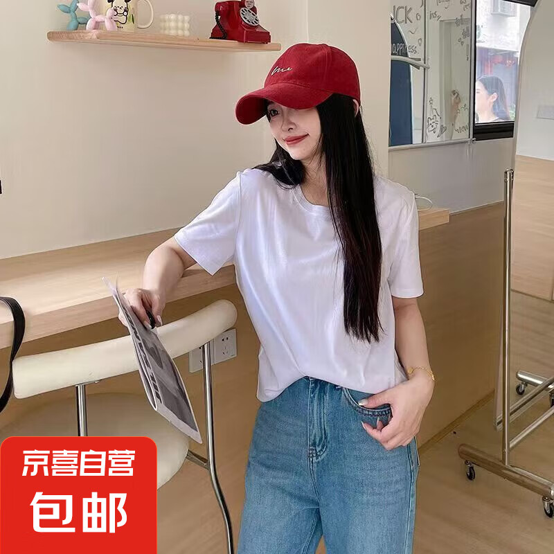 ������ֶ���t��Ů��2025�¿ɫ��������Բ����ɰٴ�ŮװT�� ����䴿ɫT����ɫ XL