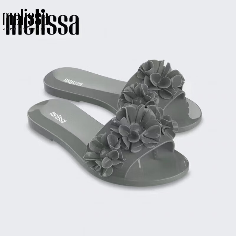梅丽莎2024新款果冻鞋melissa拖鞋人字拖立体山茶花巴西一字拖外穿 黑山茶花 40