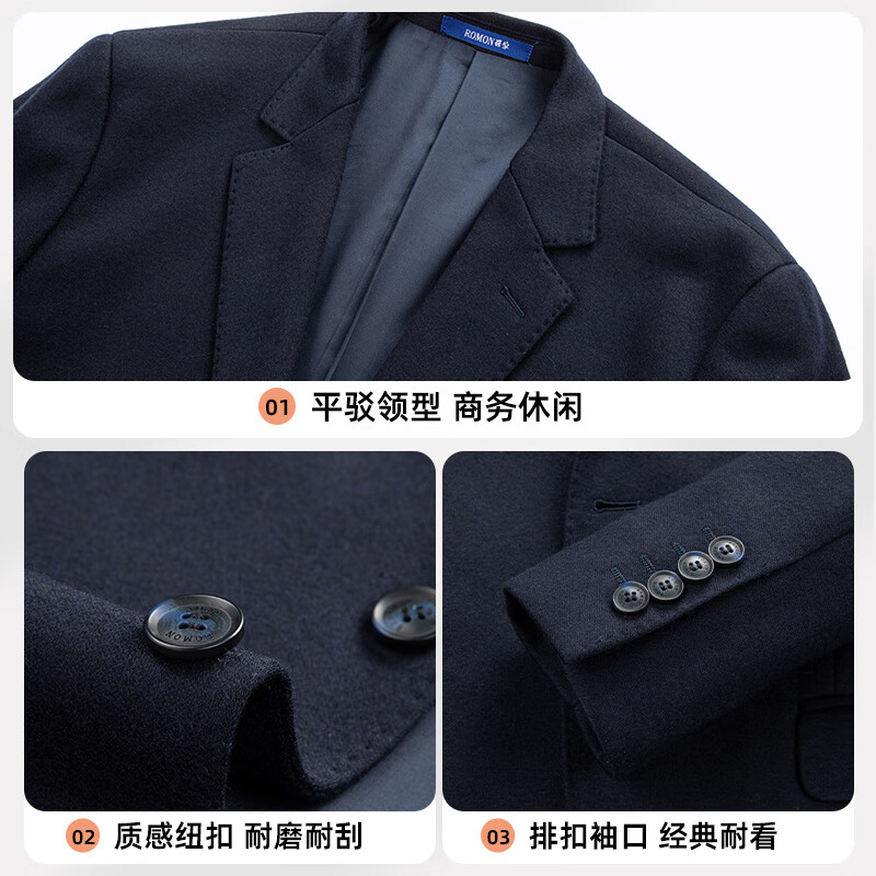 罗蒙(ROMON)【含绵羊毛】男士西服商务休闲春秋新款中青年时尚单西装外套 藏青色 5F213091 50 (180)