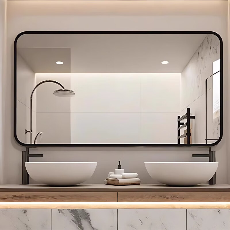 诗元壁挂浴室镜铝框贴墙卫浴镜洗手台厕所化妆镜定制挂墙式卫生间镜子 神秘黑框40*60cm【防爆抗氧化+横竖通用】
