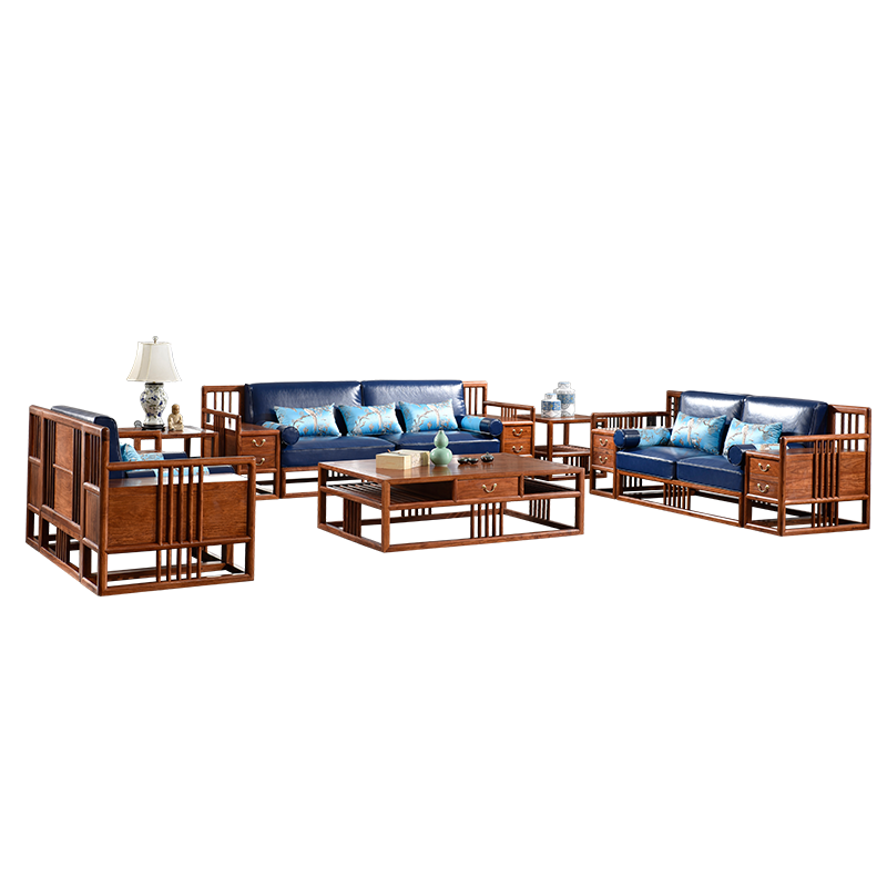 【1件6.8折】质木匠 红木家具非洲花梨(学名:刺猬紫檀)实木沙发 新中式仿古客厅别墅家具皮沙发 【113沙发六件套】