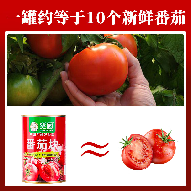 笑厨(XIAOCHU)新疆番茄块配料新鲜西红柿块罐头0添加剂调味酱番茄丁罐头调味料 番茄块400g*8罐