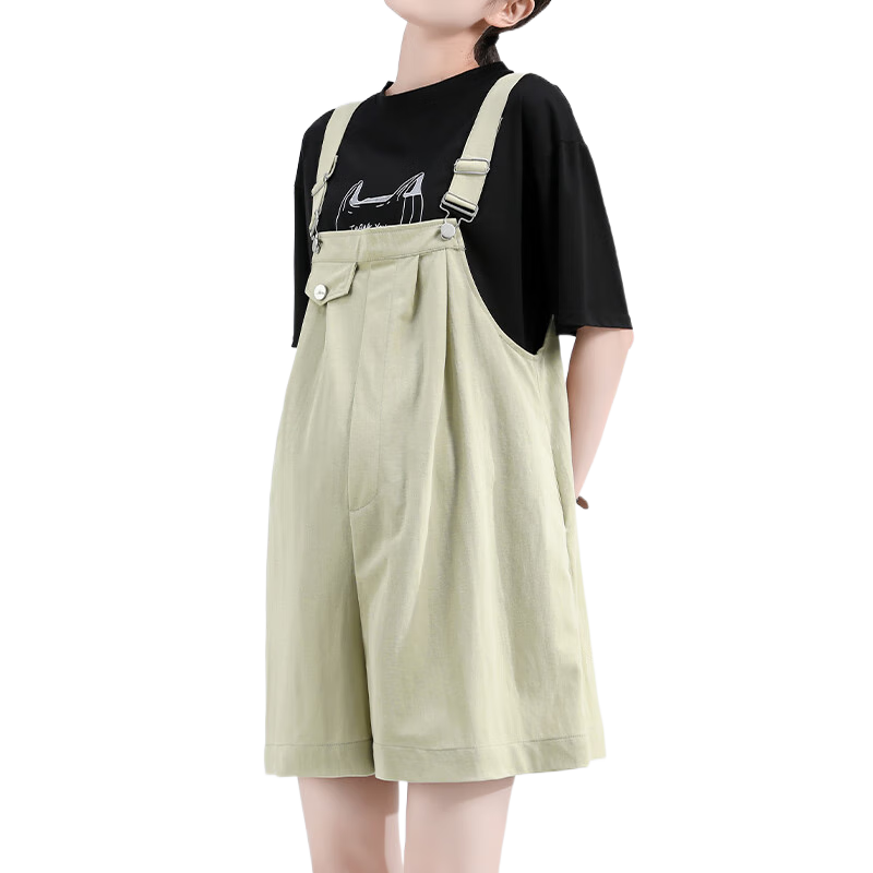 丹媞奴孕妇背带裤女夏季2025新款小个子薄款外穿休闲大码宽松春夏装短裤 黑色 M