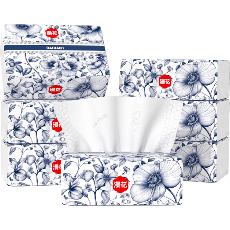 漫花家用抽纸加大加厚四边压花纸巾面巾纸批发餐巾纸擦手 中国风 5层 280张*8包