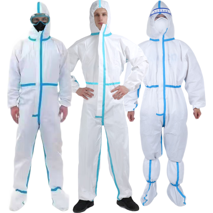 致爾康 防護(hù)服一次性連體連帽防粉塵 隔離衣防水養(yǎng)殖場(chǎng)噴漆工作服 藍(lán)條連帽連腳套2XL