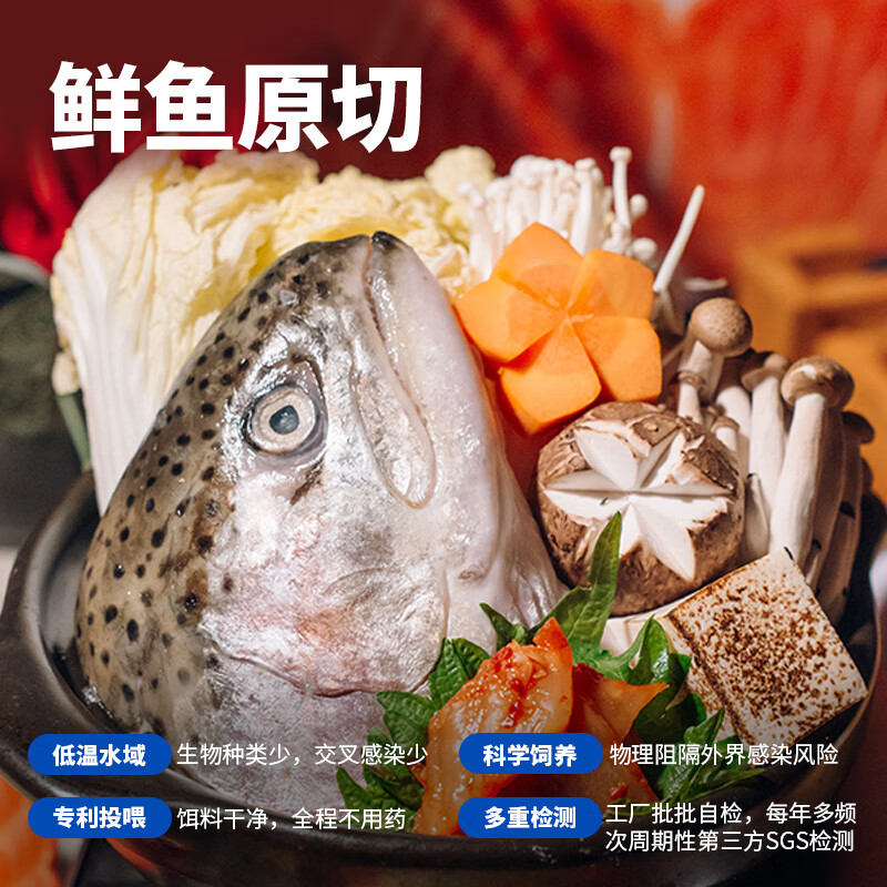 天蘊(yùn)新疆三文魚頭1000g 新鮮冷凍煲湯原料國(guó)產(chǎn)虹鱒魚邊角料魚頭炒飯 魚頭1000g（3-4個(gè)）