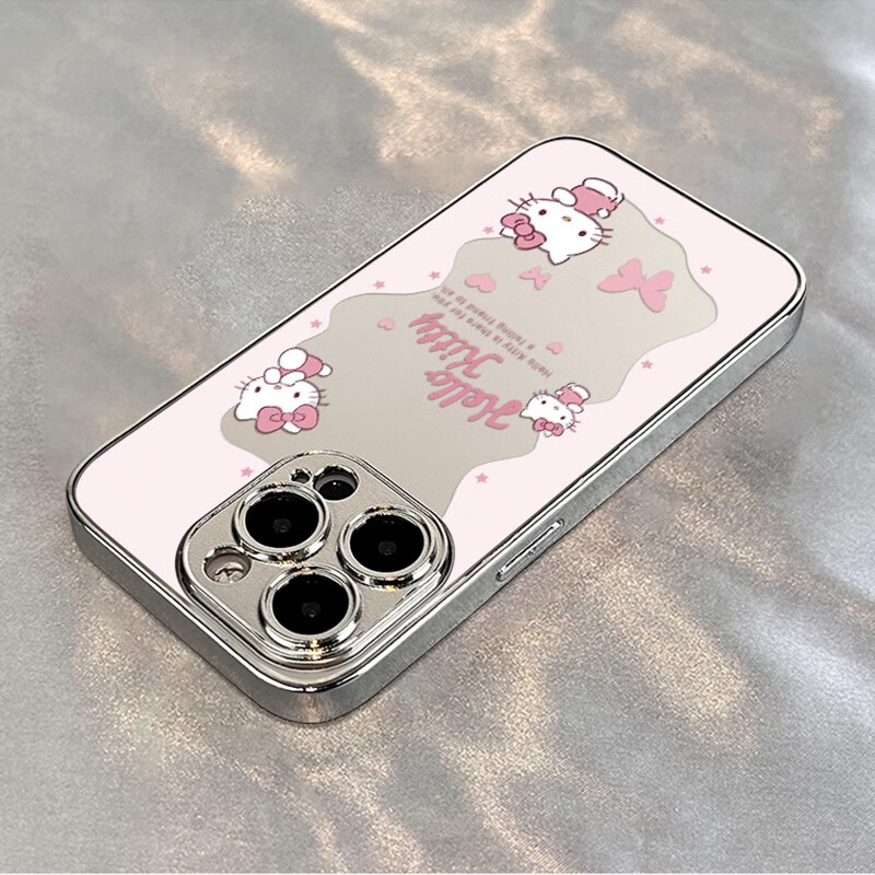 测试款适用于苹果16promax手机壳镜面粉嫩kt套网红xs感男女生款xr全包硅胶VIVO小米华为苹果OPPO手机壳 电镀银镜面--银色ZJ3000粉 iPhone16