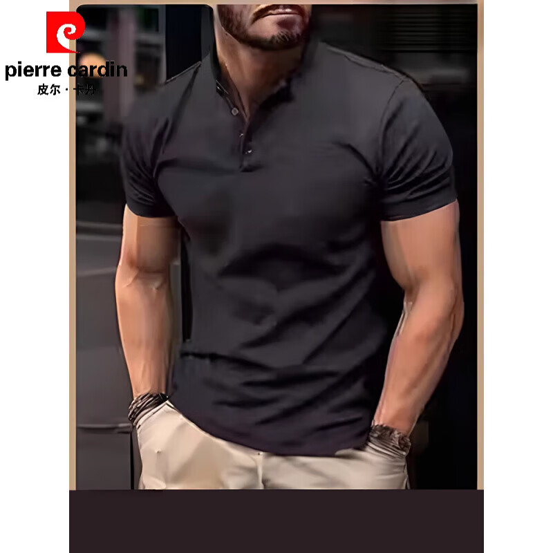 皮爾卡丹（pierre cardin）歐美ins2025夏季POLO衫T恤簡(jiǎn)約修身商務(wù)男士紐扣亨利領(lǐng)運(yùn)動(dòng)馬球衫 【猛男款】黑色（外國(guó)碼偏大） XS