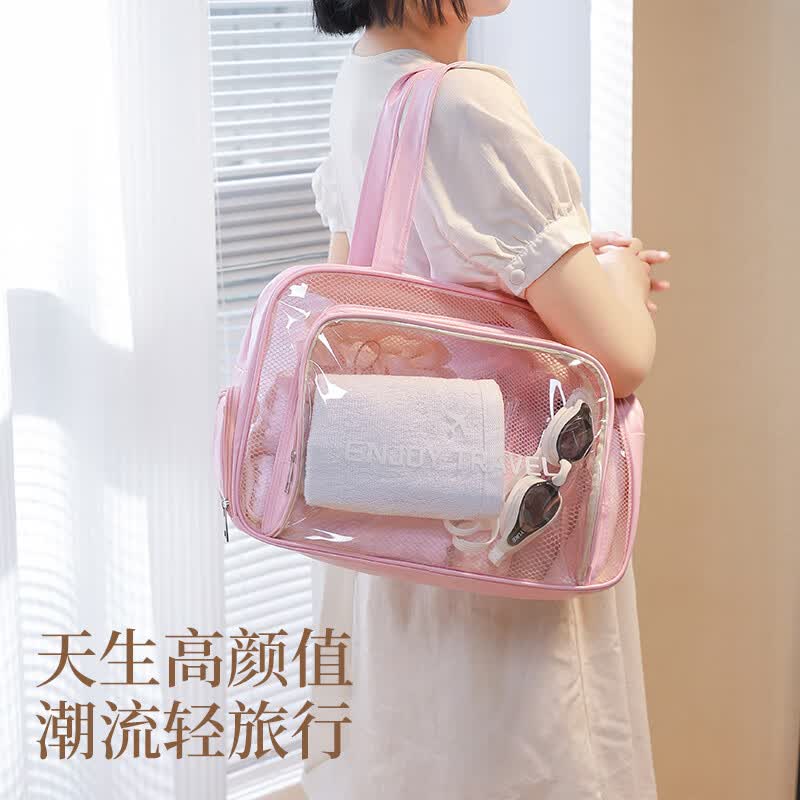 JCZS游泳包干湿分离防水大容量运动专用装备化妆洗漱包泳衣收纳袋 粉色【带独立鞋仓-200%防水】
