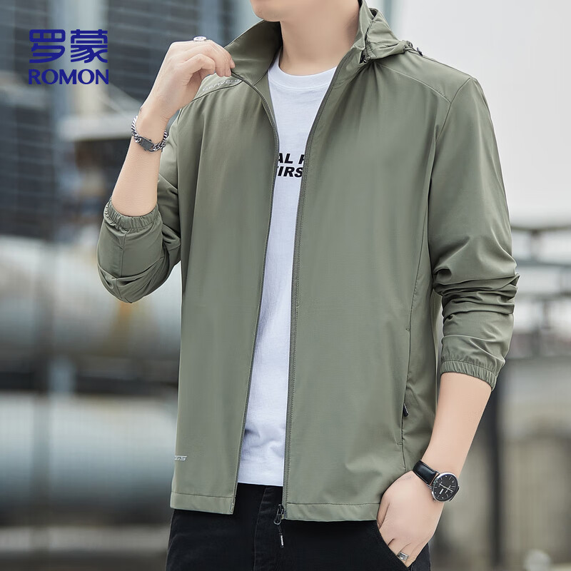 罗蒙防晒衣男夏季冰丝速干轻薄透气休闲户外防紫外线外套5368绿灰2XL