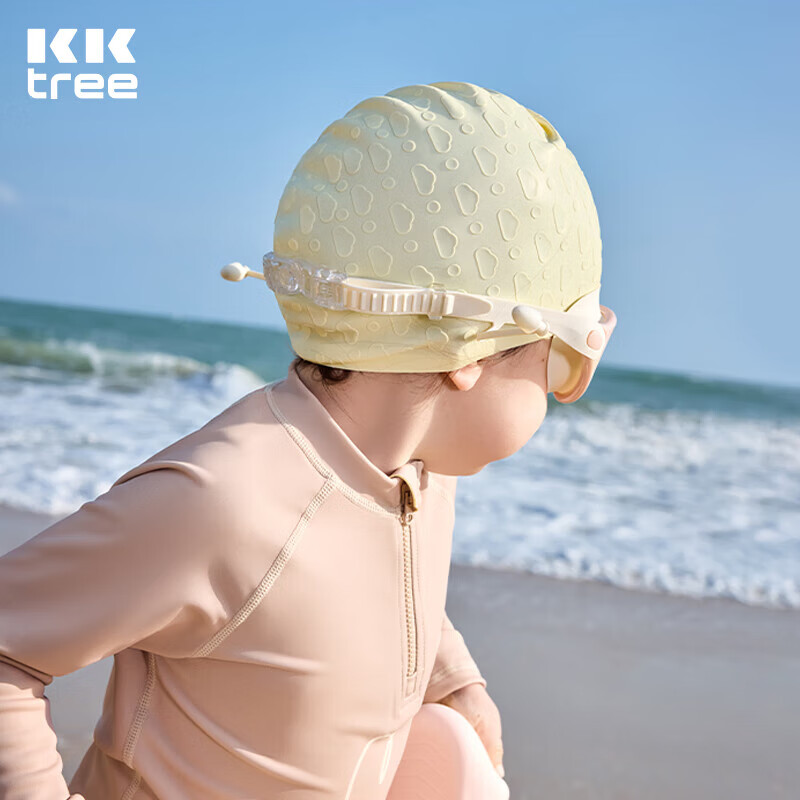 Kocotreekk树儿童泳帽防水不勒头硅胶游泳帽女童男童护耳泡泡帽 奶杏黄