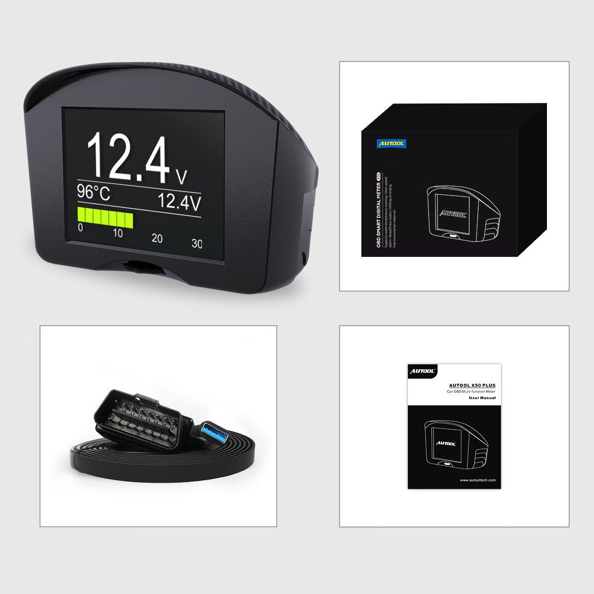 AUTOOLX50PLUS 汽車抬頭顯示器多功能水溫轉(zhuǎn)速顯示器HUD儀表 X50 PLUS 英語版 OBD