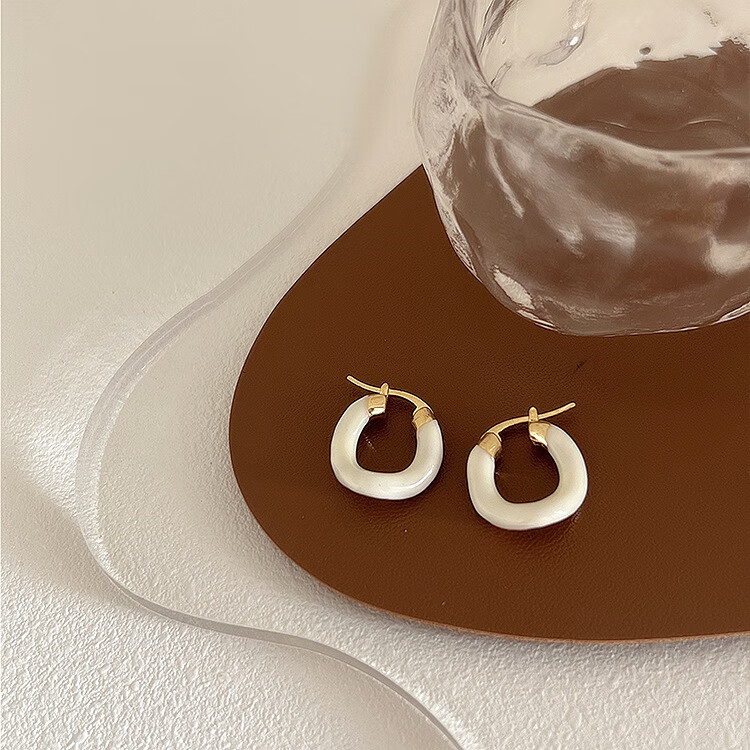 半日逅屿法式复古扭曲滴油金属耳环女韩国个性简约百搭气质时尚耳 滴油金属耳环925银针镀真金