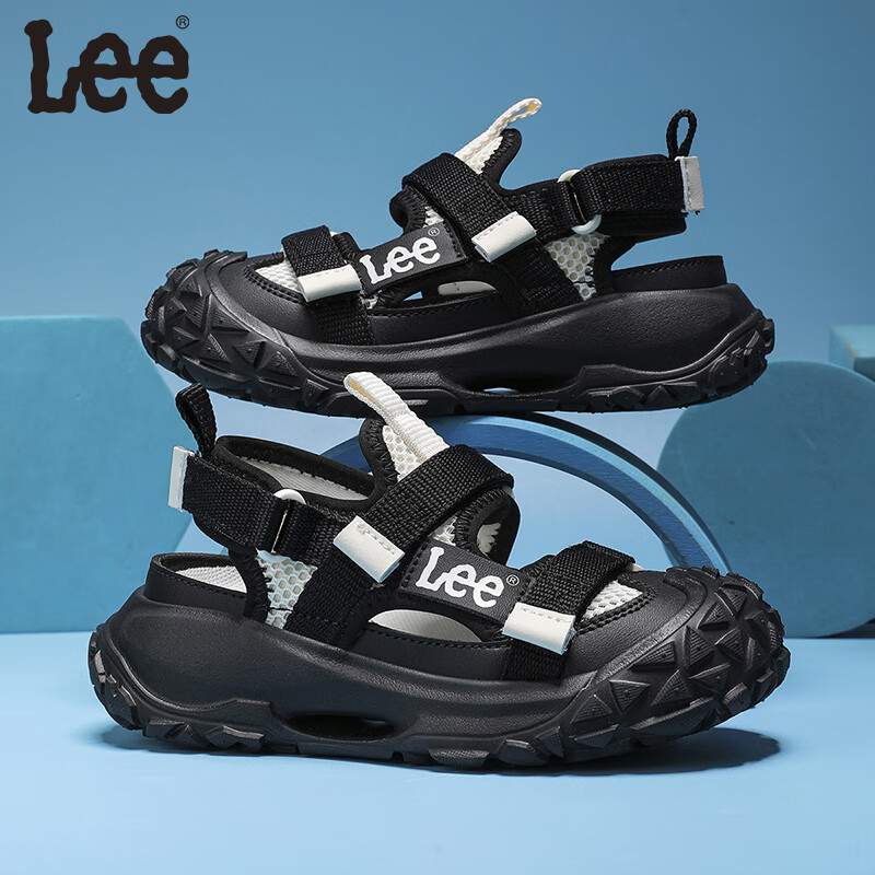 Lee儿童凉鞋【防撞鞋头】夏季新款儿童包头鞋时尚男女童运动凉鞋 黑米 36 【建议脚长219.3mm】