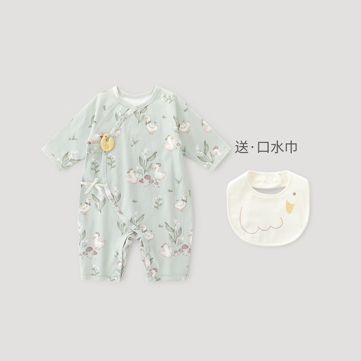 巴厘小豬女寶寶連體衣夏季長袖薄款空調服睡衣新生兒綁帶和尚服嬰兒衣服 鴨鴨出游記 【送口水巾】 59cm