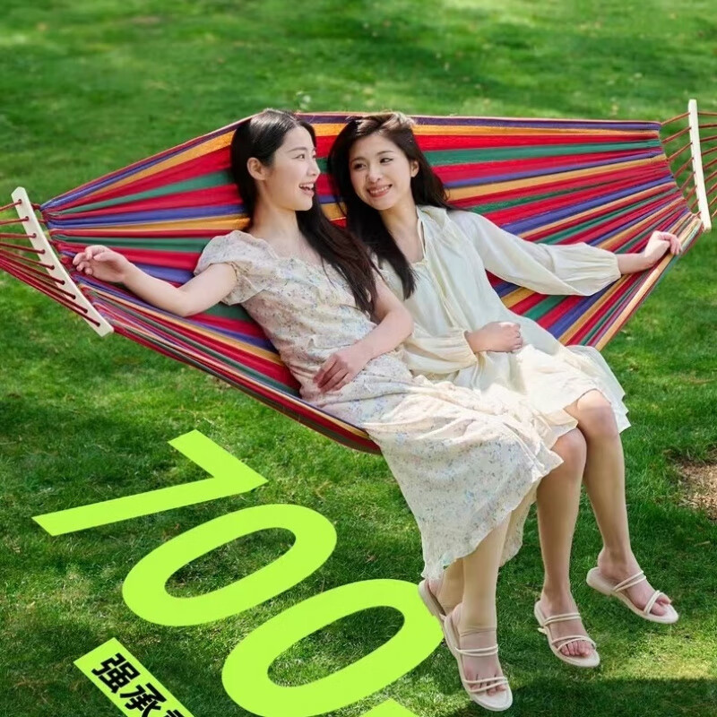 OIMG吊床户外防侧翻野外露营摇床秋千成人儿童单双人宿舍挂树睡觉吊椅 【带弯木】绑绳收纳袋鸭嘴扣S扣+ 红色单人260*100厘米