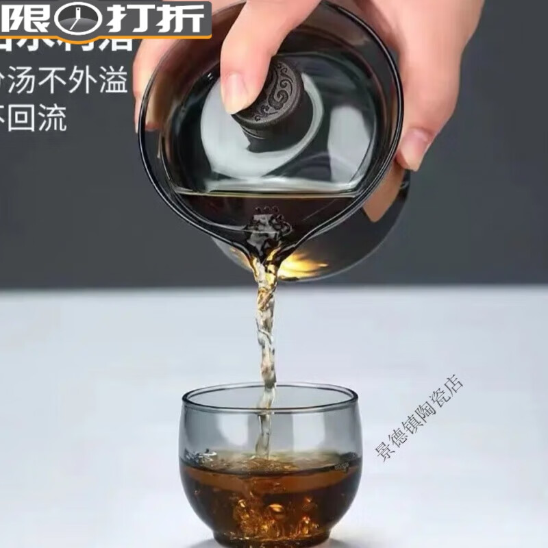 PJ玻璃盖碗茶杯泡茶防烫茶碗带盖手抓壶纯手工茶具茶碗 暮雨盖碗-单盖子-烟灰色-82毫米