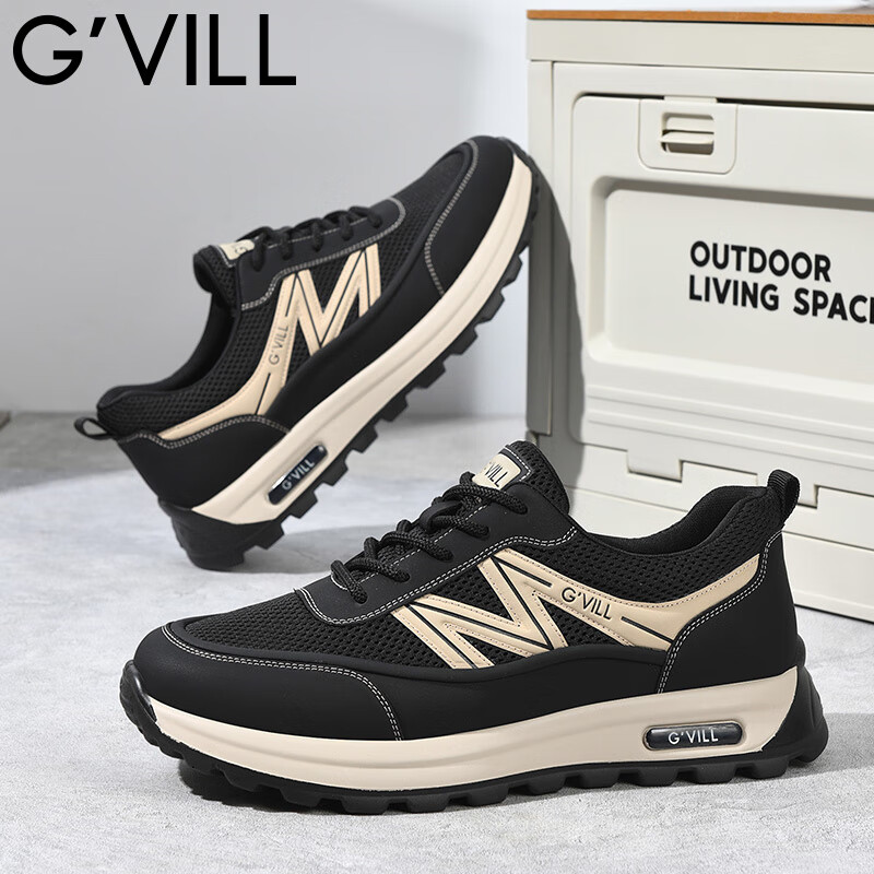 贵之步G'VILL夏季新款网面透气休闲鞋男士厚底软弹户外运动鞋潮流跑步鞋 黑色 （G1703) 42 （皮鞋码）