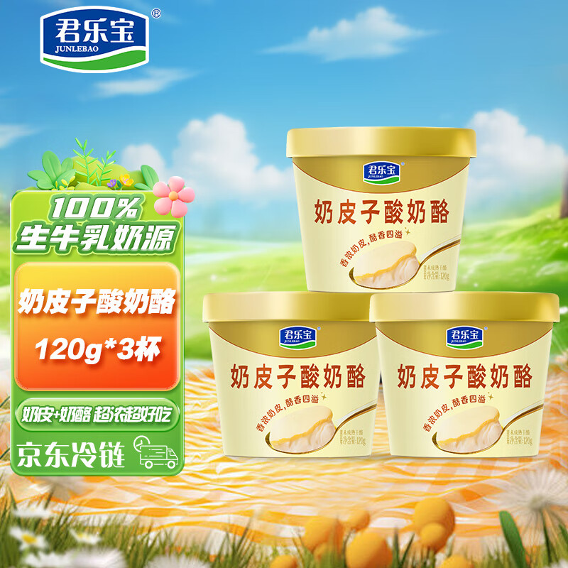 君乐宝奶皮子酸奶酪120g*3杯 单杯发酵 低温酸奶