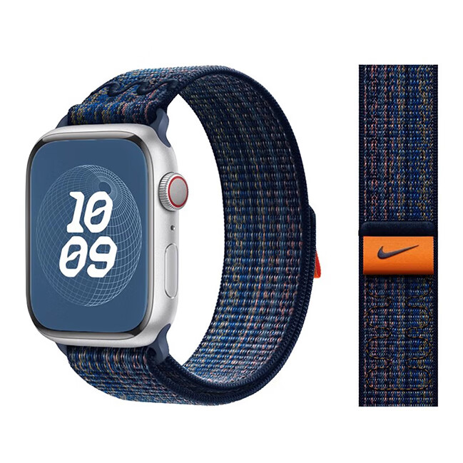 适用苹果手表表带耐克iwatchs11 10尼龙回环applewatch987Ultra腕带运动舒适透气时尚腕带 【NK黑配蓝色】同款 【42mm】适用Apple Watch10/11