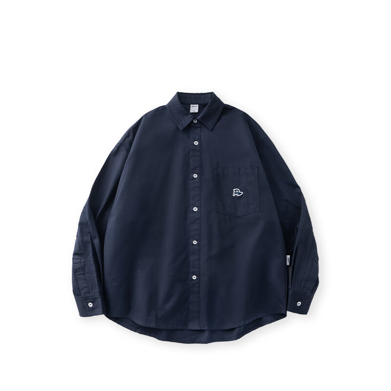 熊猫·本（ben.panda）衬衫男新款防晒休闲百搭宽松基础logo纯色情侣长袖开衫上衣 藏青色 纯棉面料 XL