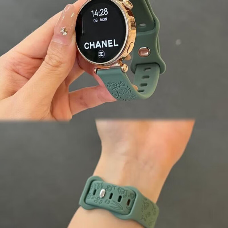 适用华为watch5表带新款浮雕花朵GT5女士夏季透气硅胶高级感表带 灰色 华为Watch5 42mm