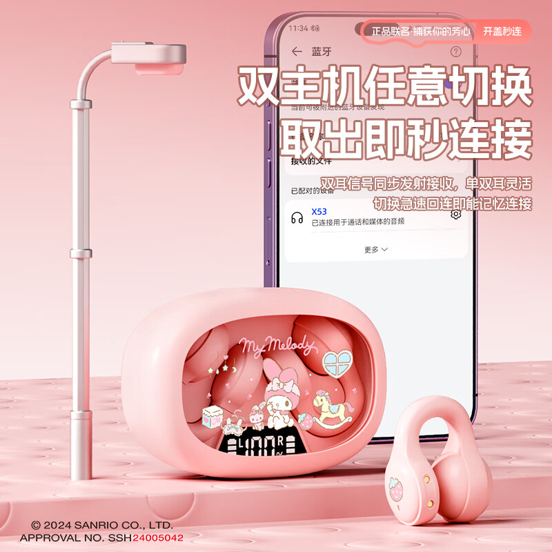 Hello Kitty【全网热销10万+】哈喽KT正品 无线蓝牙耳机耳夹式久戴舒适高保真音质通话降噪安卓苹果通用送对象 凯蒂猫-白色【顶配版】