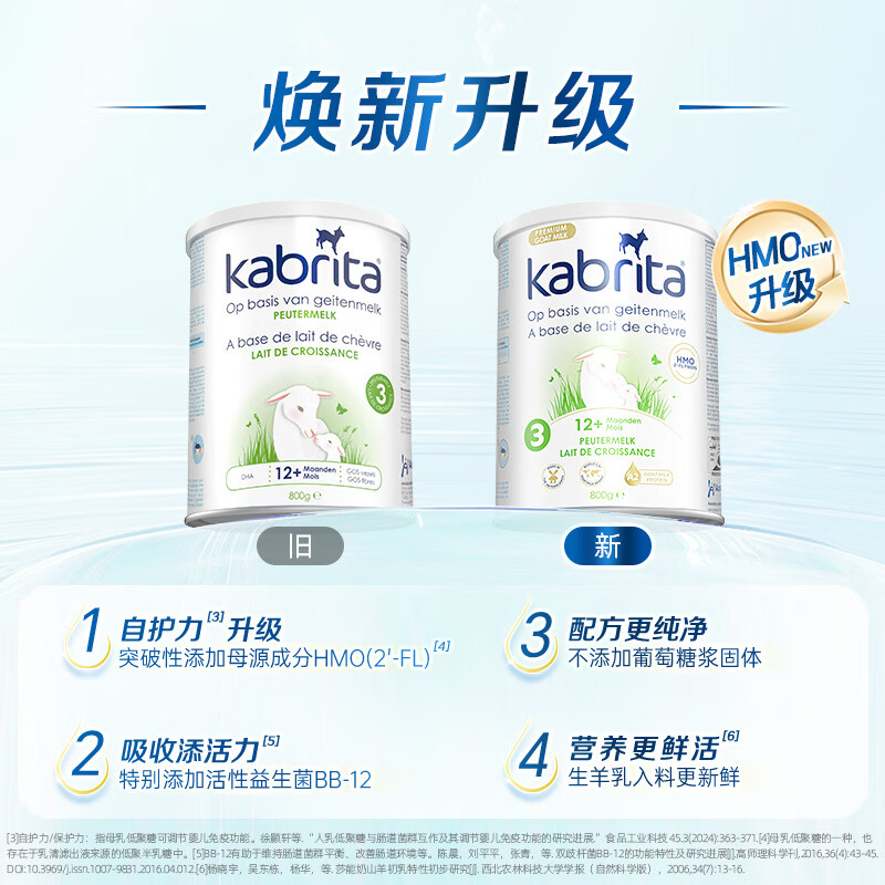 佳贝艾特(Kabrita)荷兰版原装进口悦白白金版婴儿12-36月3段升级7HMO羊奶粉 【六罐装】新版3段800g*6