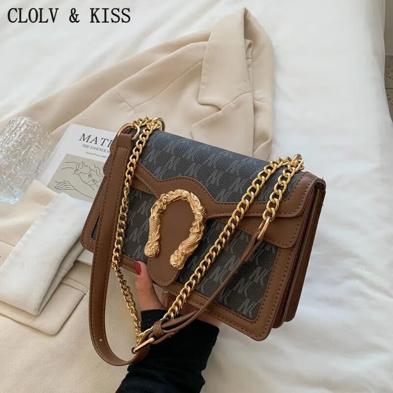 clolv kiss感复古包包女链条腋下包2024新款妈妈包韩系小挎包单肩斜挎包 黑色