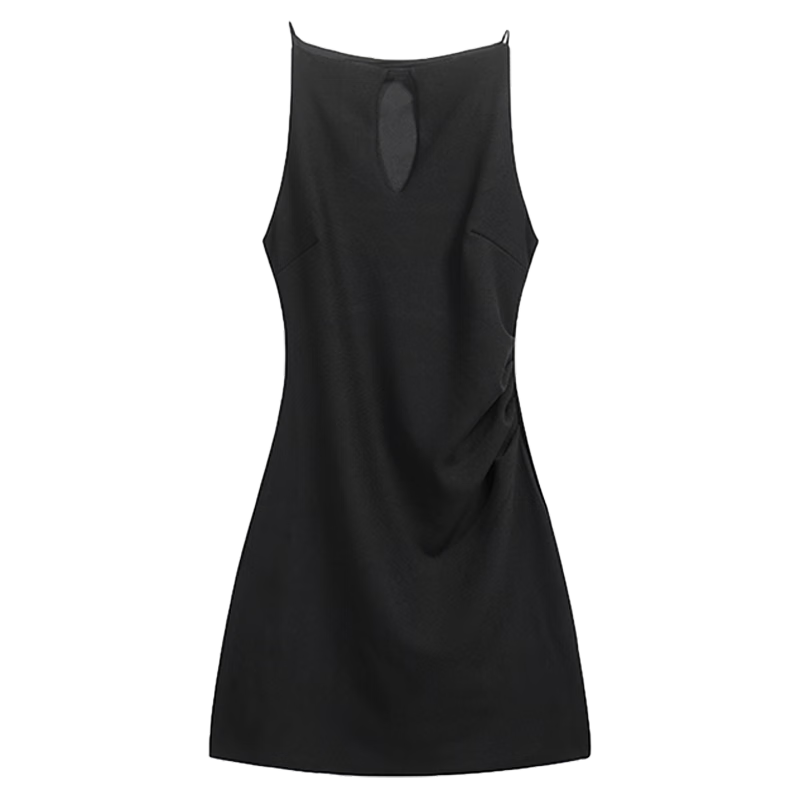 西遇法式掛脖包臀裙女2025年夏季新款高級感收腰修身吊帶連衣裙 黑色 S (155)