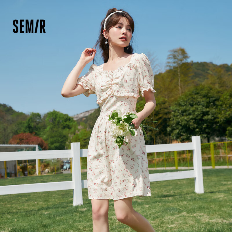 森马（Semir）【连衣裙合辑】夏天女法式慵懒风裙子复古学院风针织裙雪纺碎花裙 H款温柔碎花裙-红色调00366 M