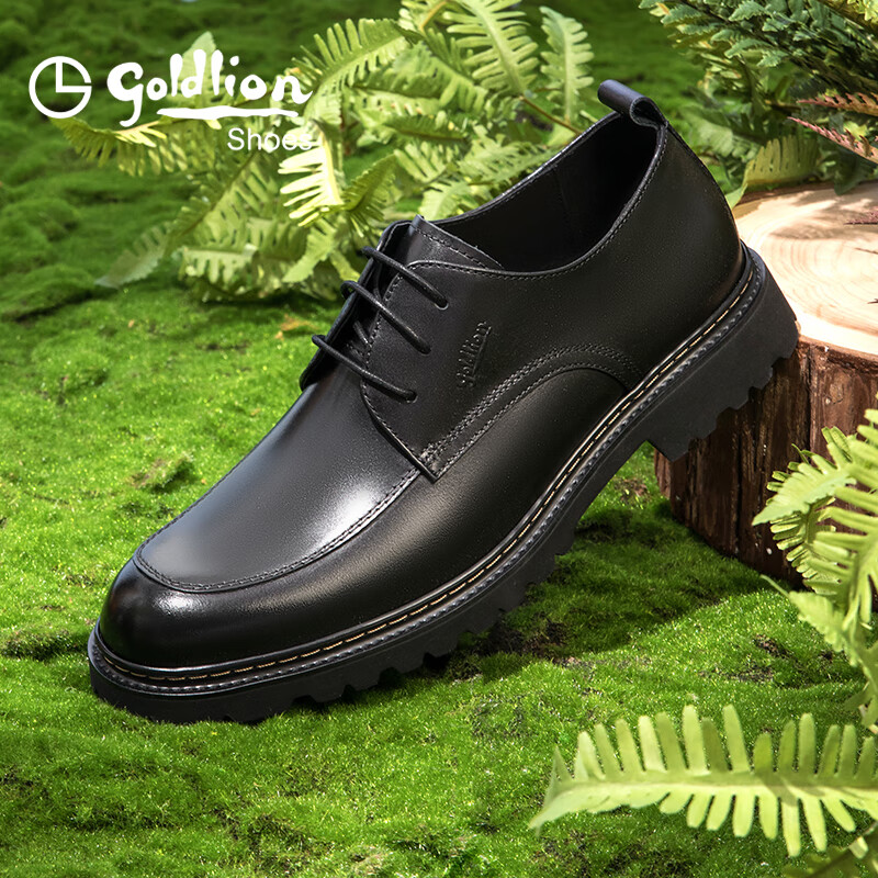 金利来（Goldlion）男鞋商务正装鞋春款男士皮鞋厚底德比鞋男西装鞋增高结婚鞋 黑色(四季款) 37