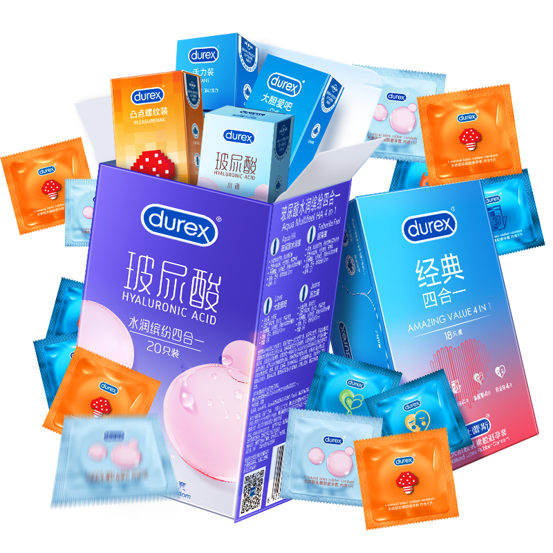 杜蕾斯（durex）避孕套 玻尿酸螺紋顆粒安全套套組合裝38只 潤滑男女專用成人用品 【店鋪TOP1】超值量販共38只