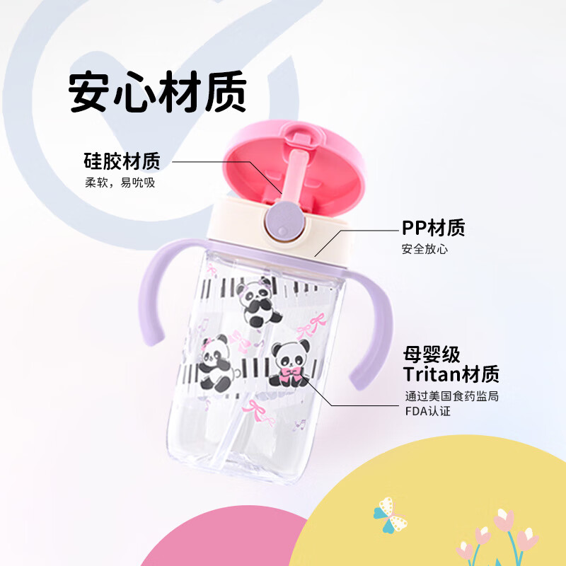 利其尔（Richell）星彩水杯儿童吸管杯透透杯外出小孩宝宝喝水杯子奶瓶学饮杯大容量 熊猫吸管杯（25年新款） 320ml