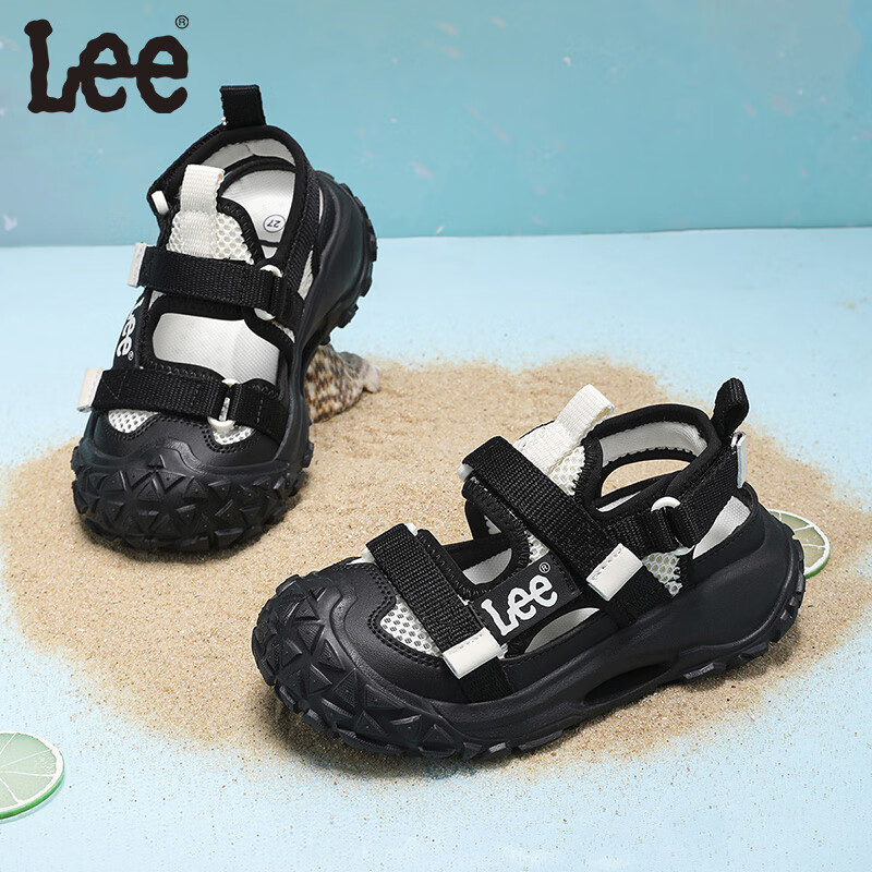 Lee儿童凉鞋【防撞鞋头】夏季新款儿童包头鞋时尚男女童运动凉鞋 黑米 36 【建议脚长219.3mm】