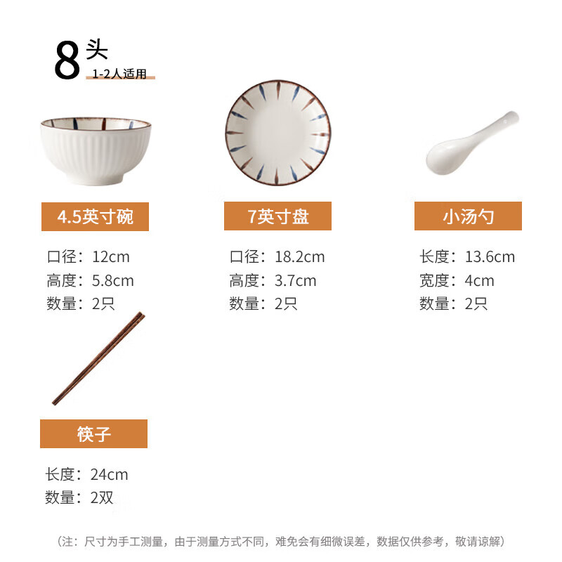 洁雅杰餐具碗碟套装釉下彩陶瓷碗盘套装38头碗筷套装乔迁礼物 优雅线条 超值装8头【店铺人气品】 8头