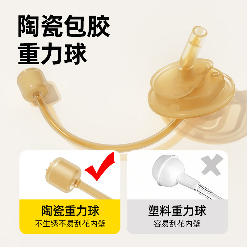 伊斯卡尔(EASYCare)宝宝吸管杯婴儿学饮杯6个月以上牛奶杯子ppsu重力球水杯喝水奶瓶 布朗棕 350ml +背带 PPSU