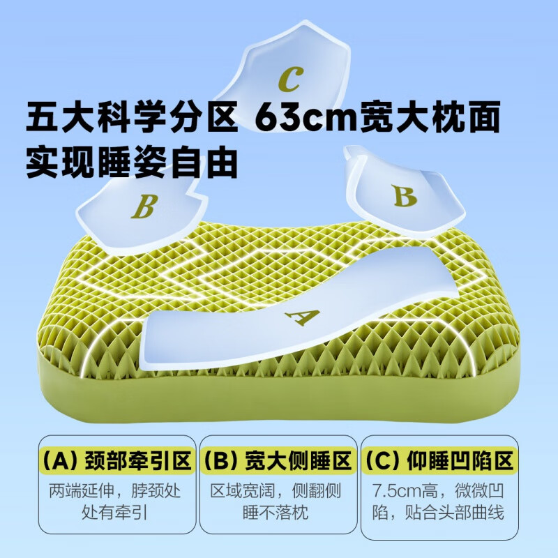 8H蜂巢透气蝶翼枕TPE无压枕护颈椎助睡眠成人枕头可水洗单人枕芯 2只装(60*35*9/11cm)