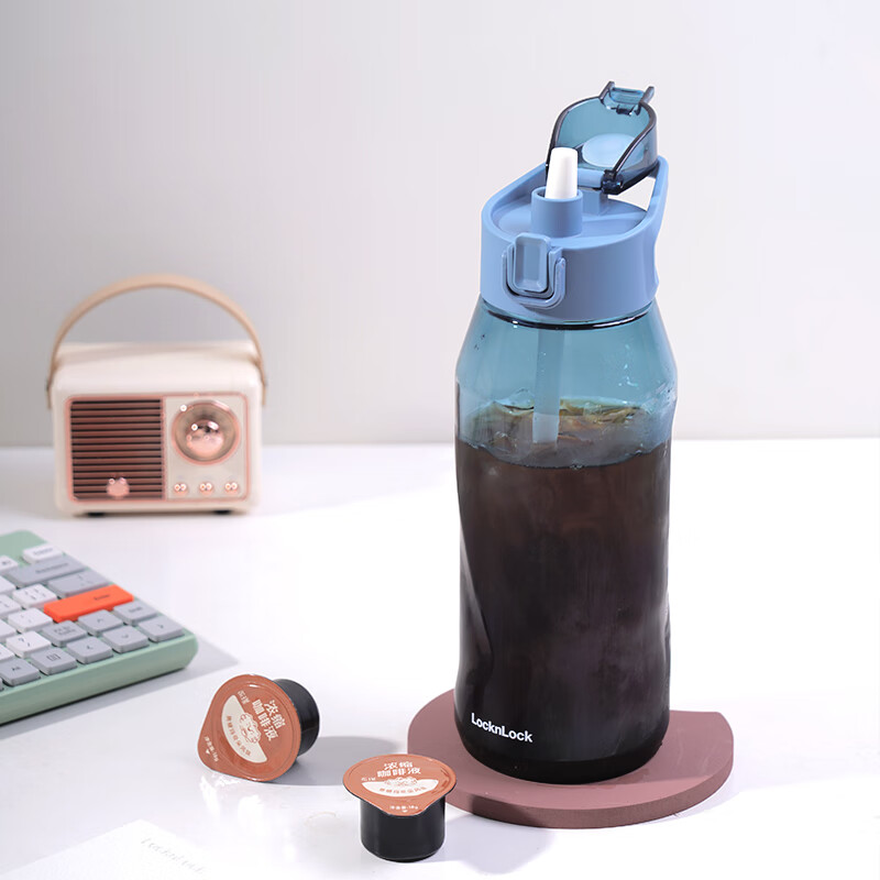 乐扣乐扣（LOCK&LOCK）夏季运动水杯一键式开启杯子带提手大口径便携水杯 黑色 850ml