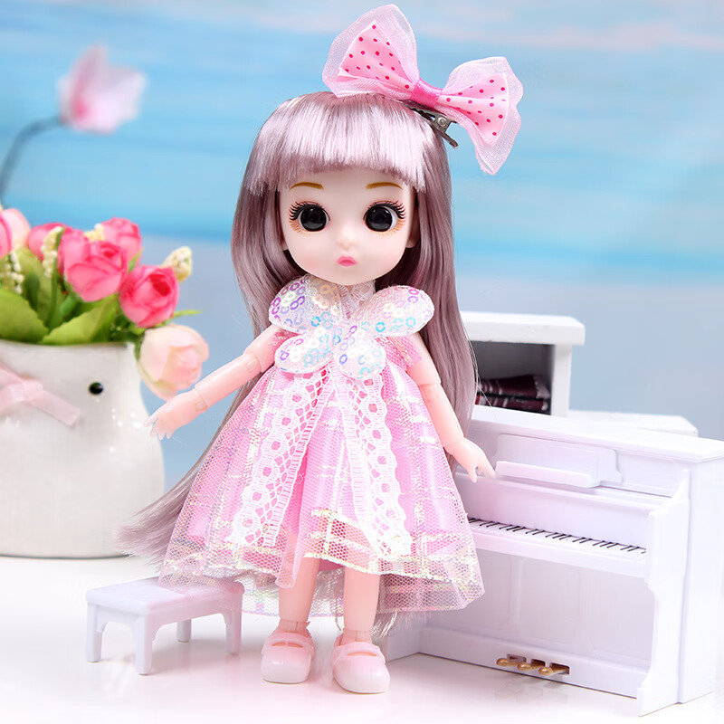 芭比（Barbie）6寸13關(guān)節(jié)Molly女生洋娃娃17厘米可換裝恒潮迷糊芭比娃娃公主套裝 粉熙 簡(jiǎn)易袋裝