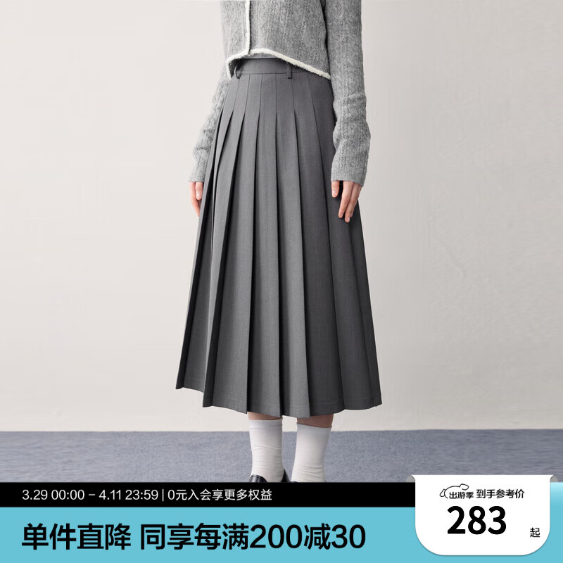 乐町学院风压褶长裙2024年秋季新款绣花西装裙JK风格雷系百褶半裙 灰色（现货） XS