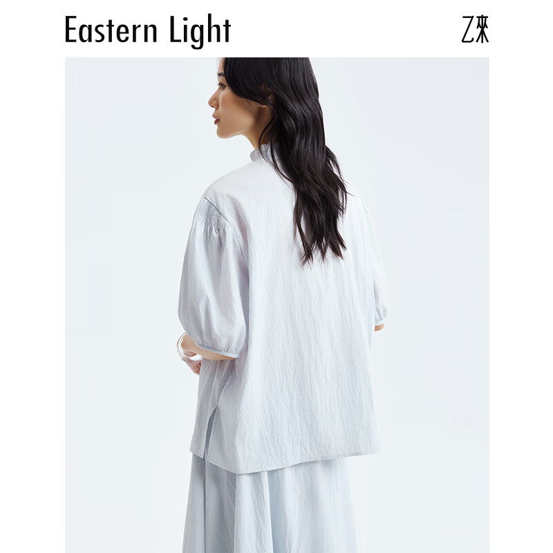 乙来(EASTERN LIGHT)2026夏季新款潮流南法拉夫领小衫衬衫连衣半身裙A字显瘦上衣气质 晨雾蓝-小衫 M
