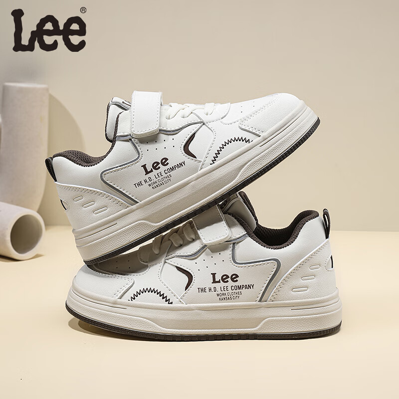 LEE KIDS童鞋秋季新款儿童板鞋男童透气运动鞋中大童轻便休闲小白鞋女童 米棕 35 【建议脚长210mm】