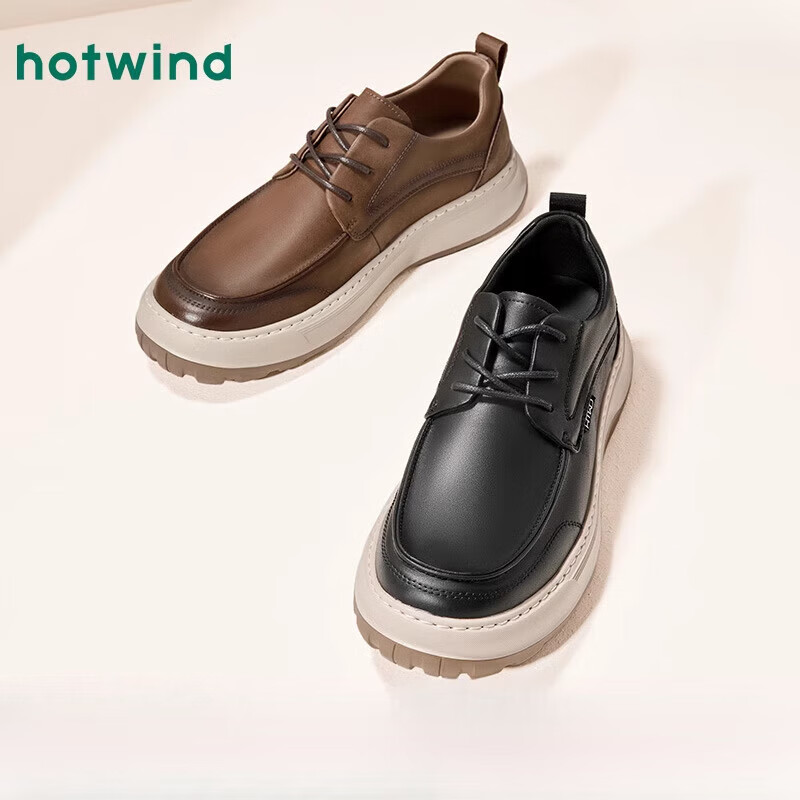 熱風(fēng)男鞋春季新款男士休閑皮鞋時(shí)尚復(fù)古系帶舒適結(jié)婚新郎鞋 02棕色 39 偏大半碼