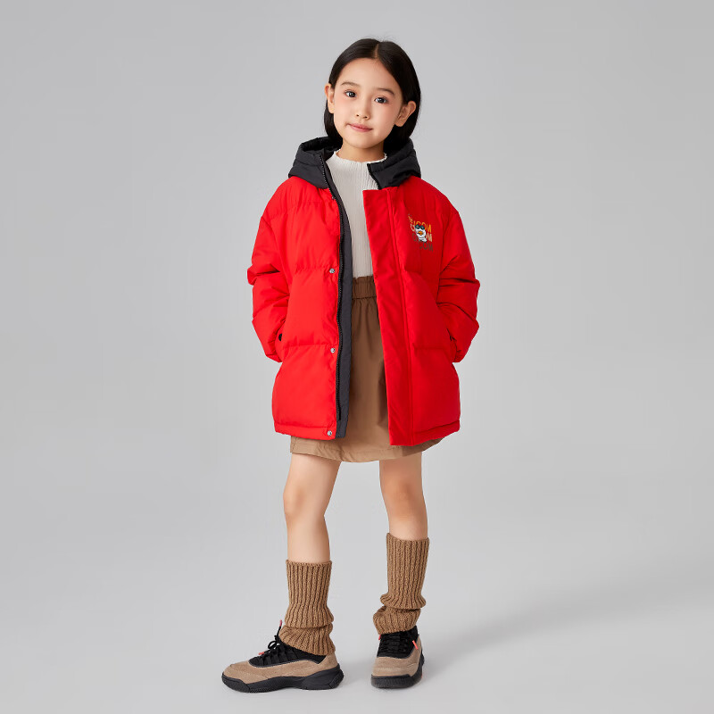 千仞岗秋冬季儿童羽绒服男女童保暖防寒服卡通设计冬装百搭休闲外套反季 活力红 110 cm