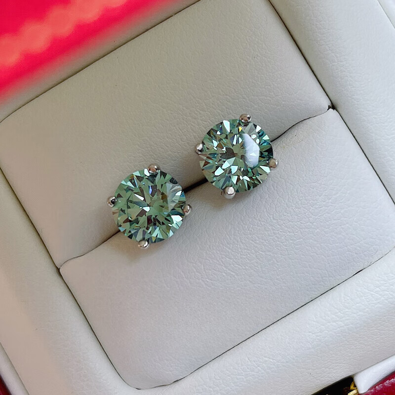 卓富爆闪2克拉人工帕拉伊巴绿耳钉耳骨小巧简约四爪镶嵌轻奢925纯银碧