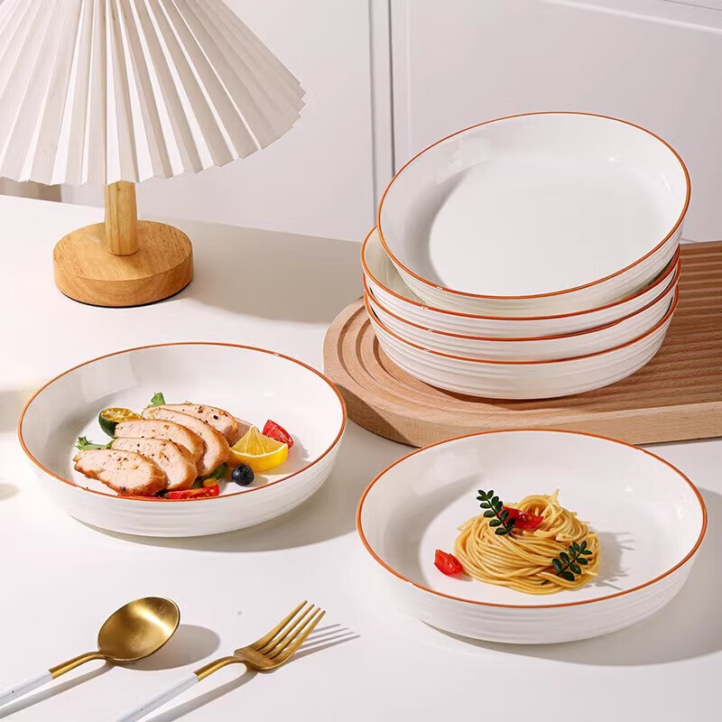 几物森林高级感深盘耐高温汤盘盘子陶瓷餐具套装简约北欧风菜盘新款家用 时尚生活盘7英寸4只装