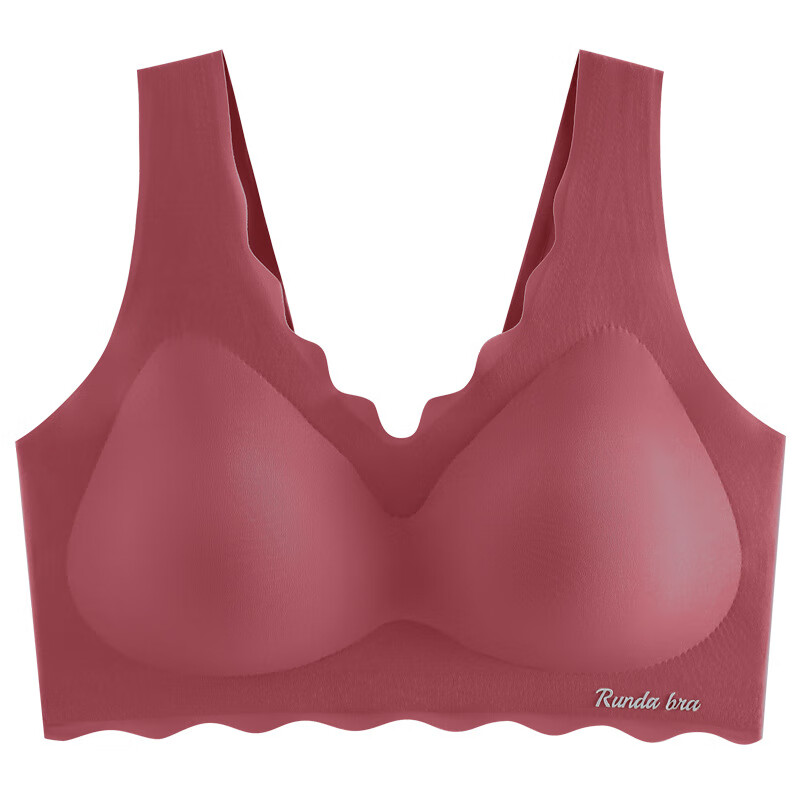 内衣女无痕冰丝透气一片式文胸大胸显小聚拢无排扣无钢圈文胸罩 奶咖 2XL 135-155斤