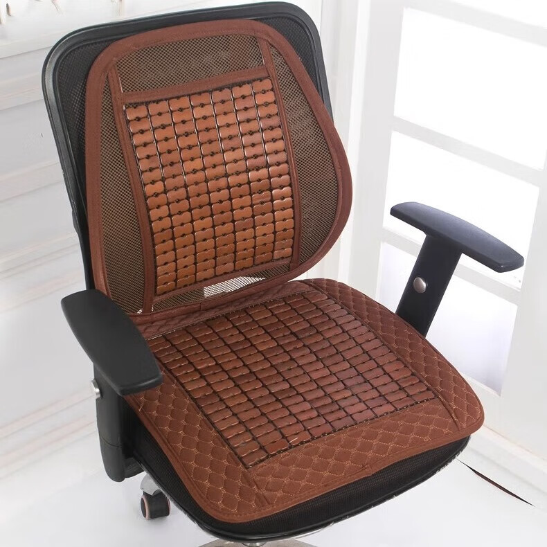 竹姿媚夏天麻将席腰靠坐垫夏季竹片腰垫透气汽车座垫办公室护腰靠背垫子 50棕色（窄边）坐垫+腰靠 默认